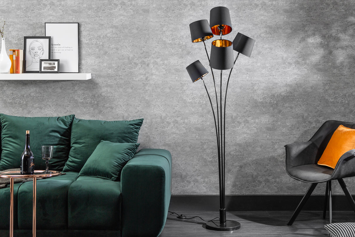 Floor lamp LEVELS 175cm 5 linen shades black gold