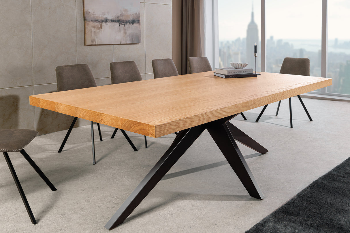 Dining table ZEUS 200cm natural oak wood look w/ black metal frame