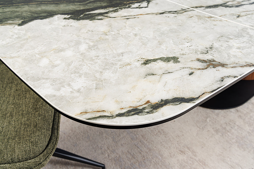 Dining table ELEMENTS 180-260cm extendable walnut frame w/ ceramic top taupe grey marble look