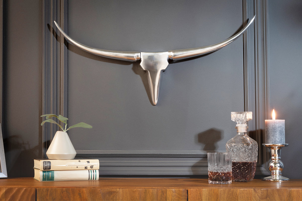 Wall Decoration antlers BULL 75cm aluminium silver