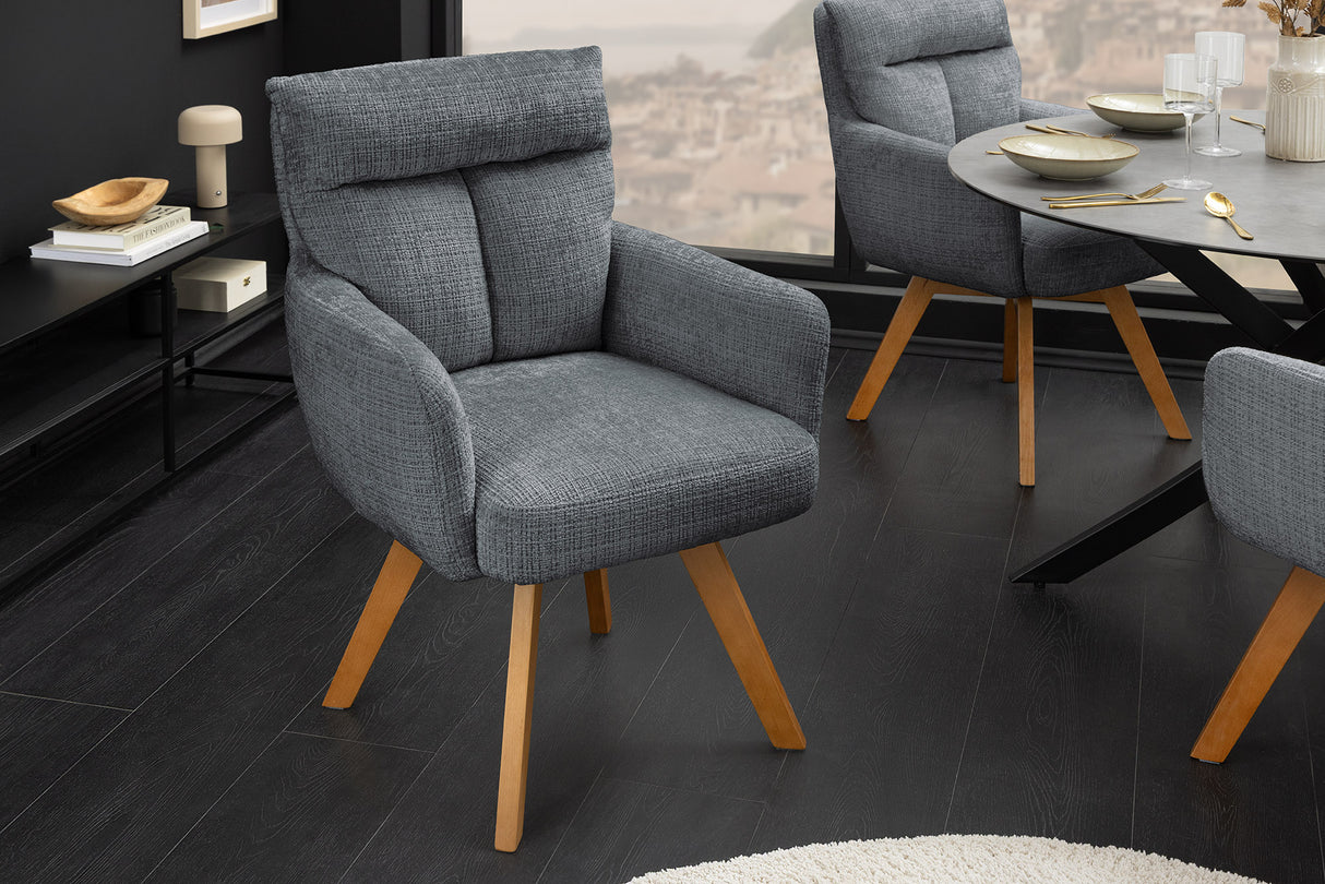 Drehstuhl BIG GEORGE mit Armlehnen, Chenille-Stoff grau, drehbar