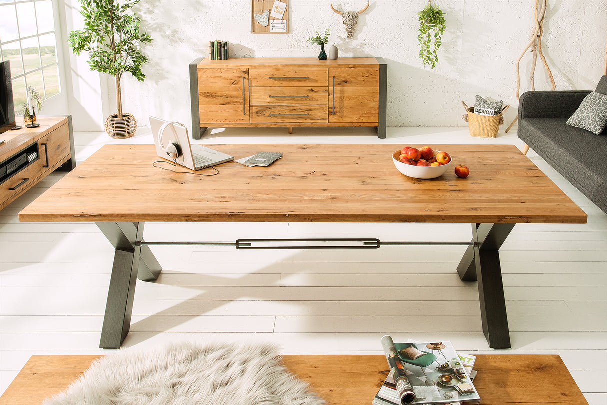 Esstisch THOR 200cm X-Beine Wildeiche Industrial