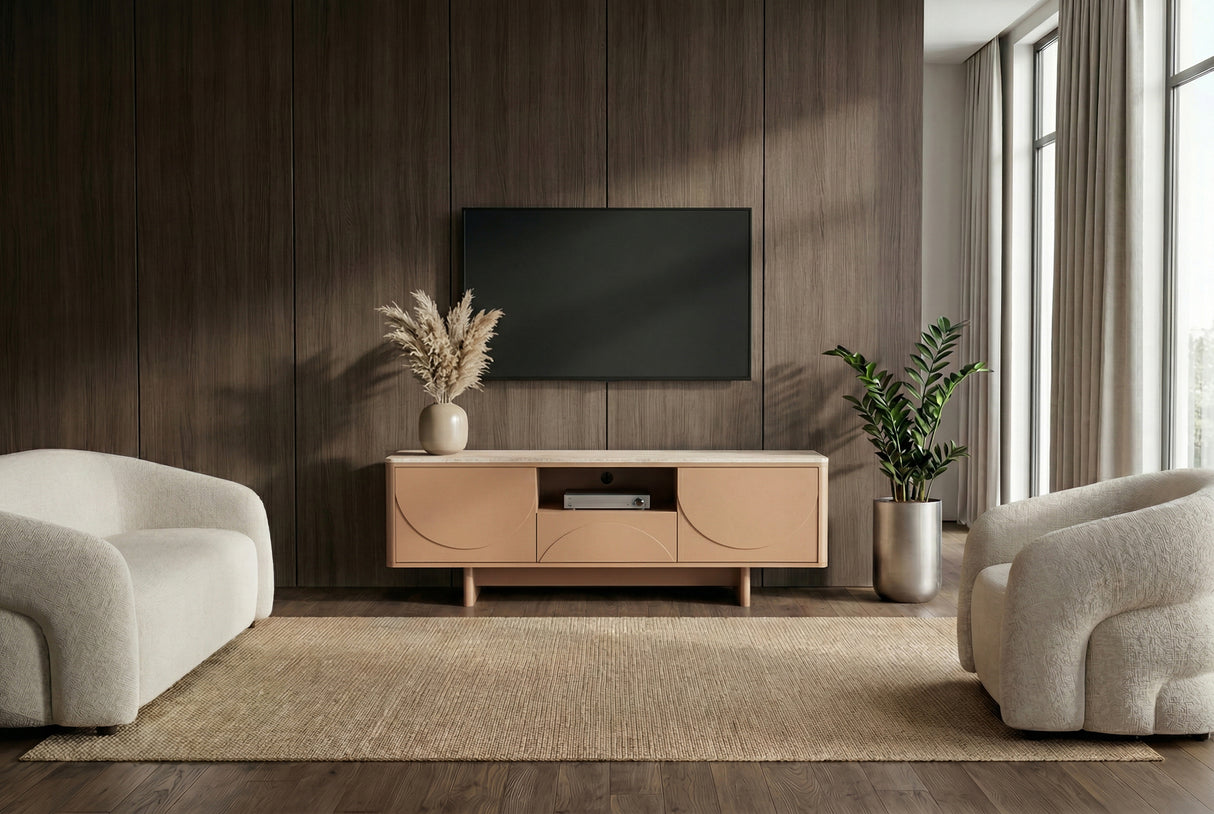 TV-Wand SAVOY 150 cm 3D Natur mit Travertin-Marmor-Keramikplatte