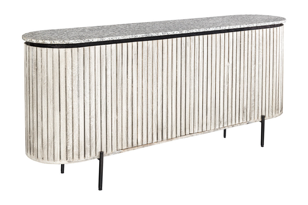Sideboard ADLON 170cm mango wood grey w/ marble top white and black