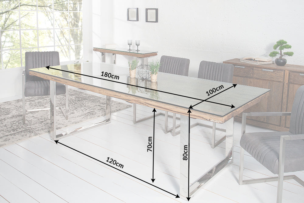 Esstisch EUPHORIA BARRACUDA 180cm recyceltes massives 40mm Teakholz ohne Glasplatte