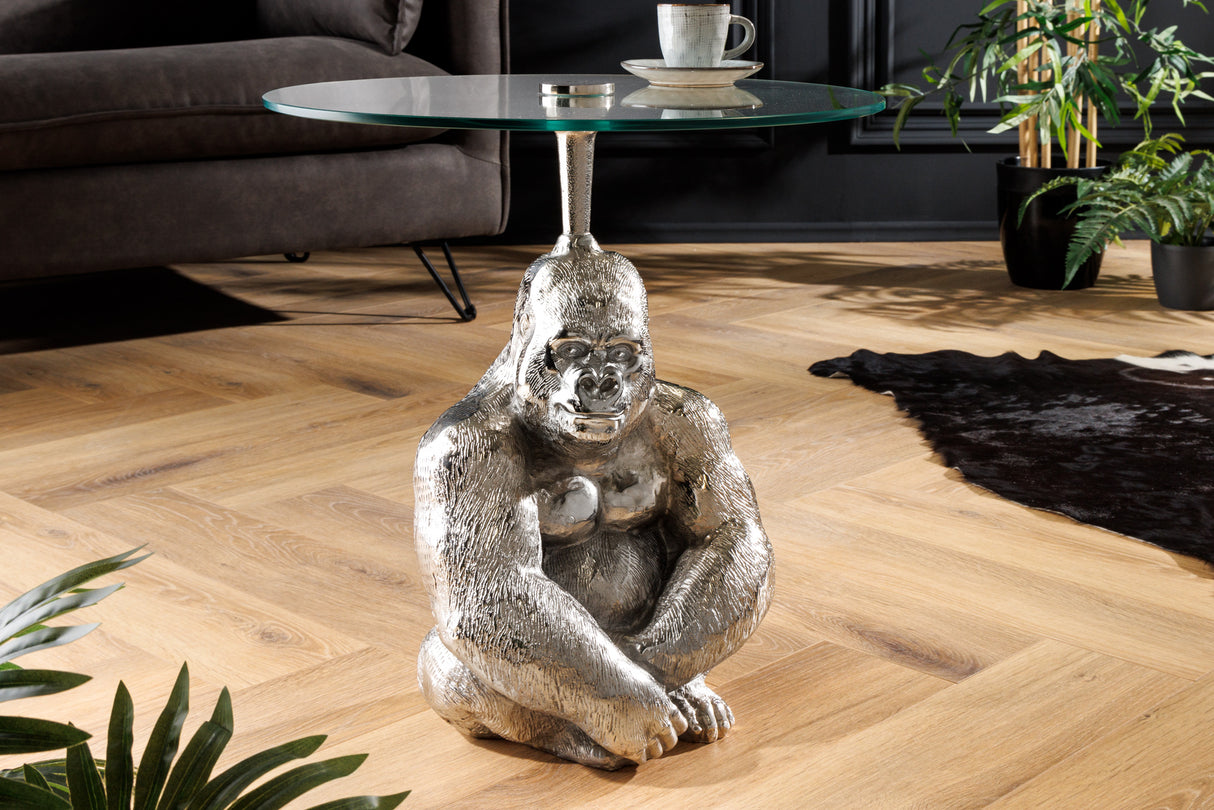 Beistelltisch KONG 50cm silber mit 45cm Glasplatte