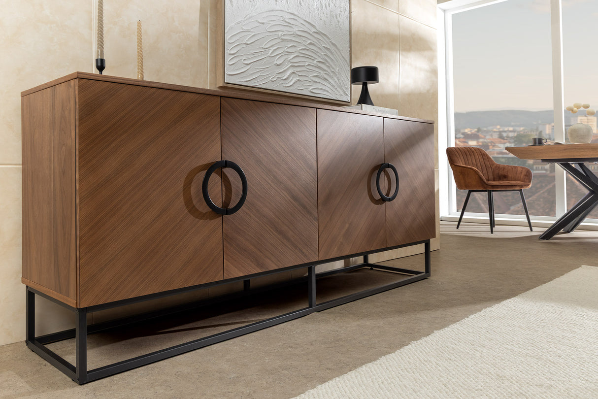 Sideboard GRANDEZZA 180cm in Walnussholzoptik mit schwarzem Metallgestell