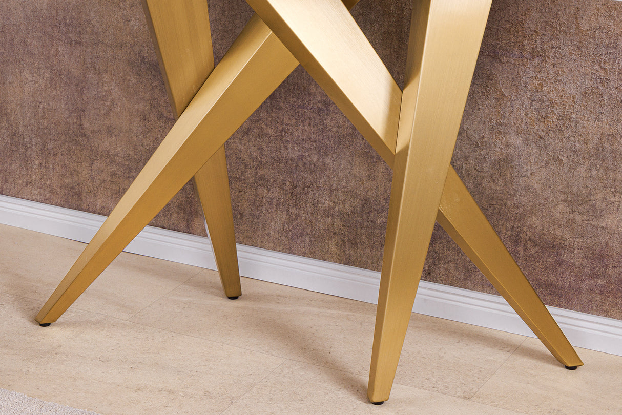 Console ART LIVING 140cm ceramic white marble top w/ champagne golden frame