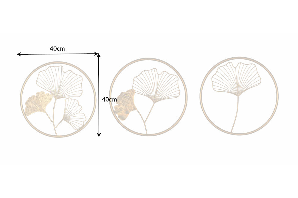 Wanddeko GINKGO 40cm 3er Set gold