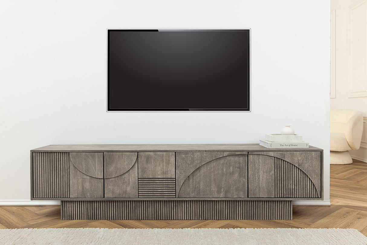 TV-Board ART DECO 200cm 3D Mangoholz Rauchgrau Optik