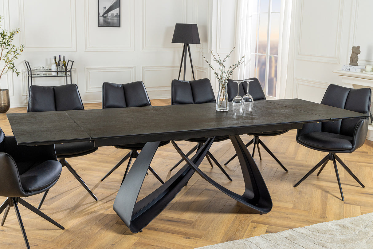 Esstisch INFINITY 180-220-260cm Marmoroptik Rost Schwarz Keramik Hartglas