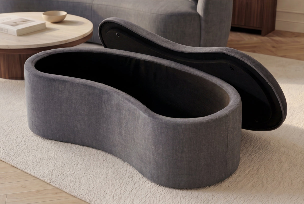 Bench chest ELEMENTAL 120cm upholstered w/ storage space velvet graphite grey
