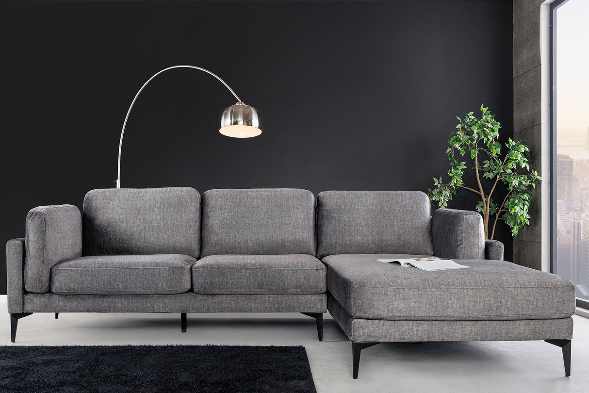 Corner sofa MANHATTAN 295cm w/ ottoman right velvet dark grey