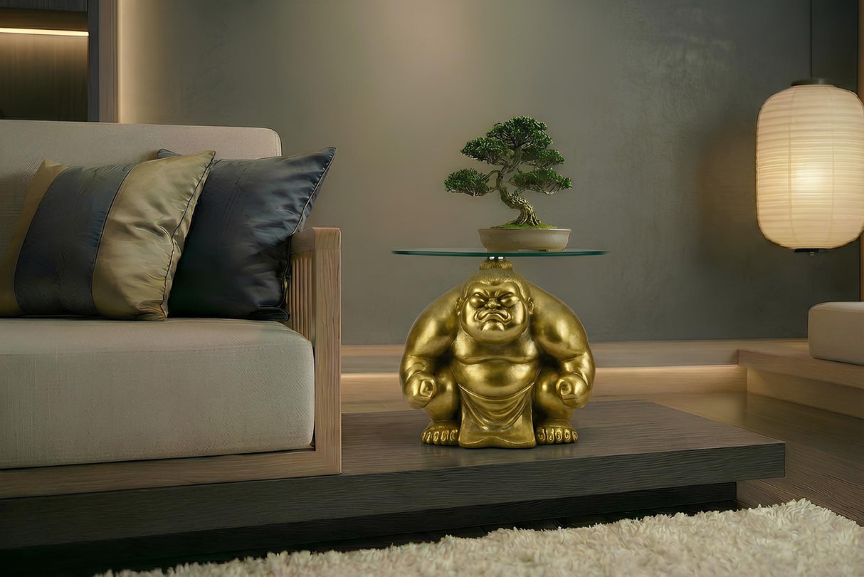 Beistelltisch SUMO 30 cm runder Glastisch gold