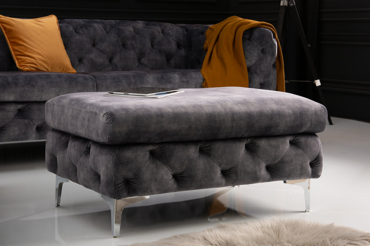 Stool MODERN BAROCK 90cm velvet dark grey in chesterfield style