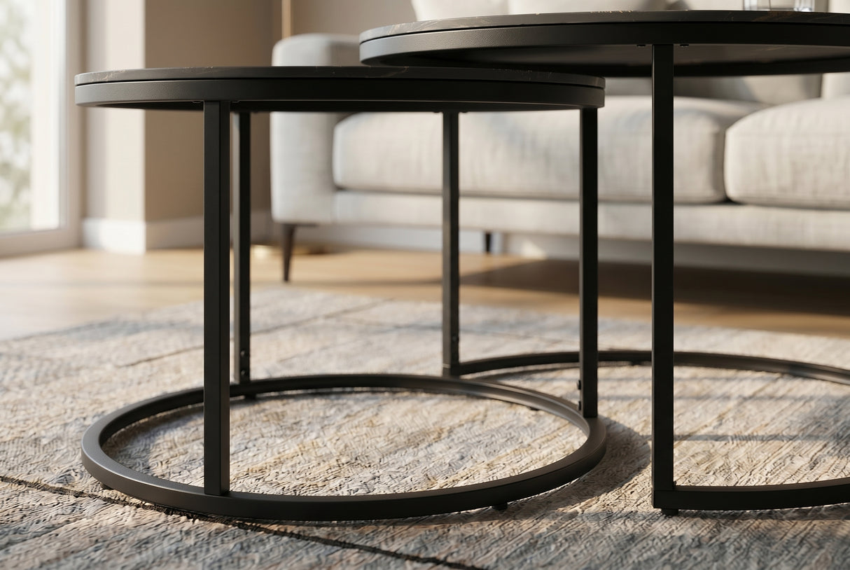 Coffee table ELEGANCE 75cm set of 2 aurora oro ceramic black gold sand