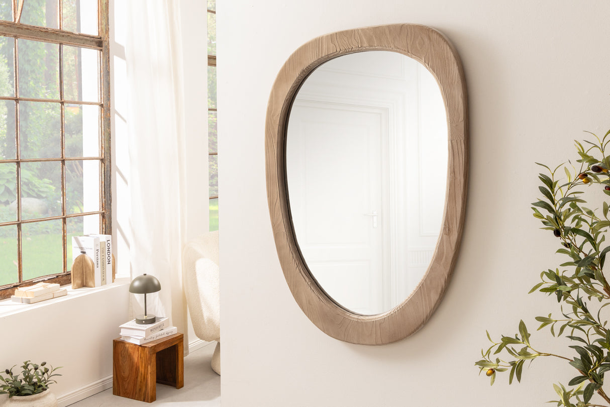 Wallmirror ORGANIC 105cm oval pine wood natural beige