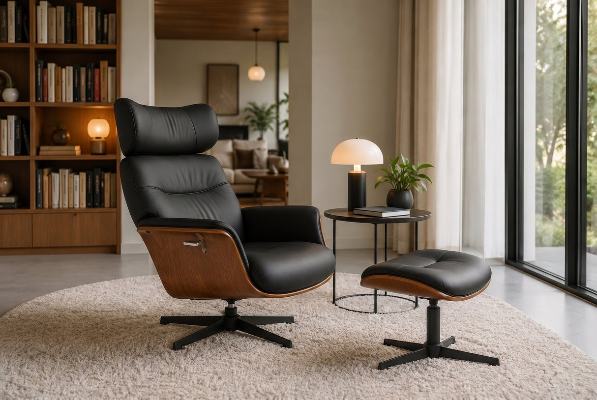 Armchair VOGUE rotatable 360° adjustable backrest veneered artificial leather black brown