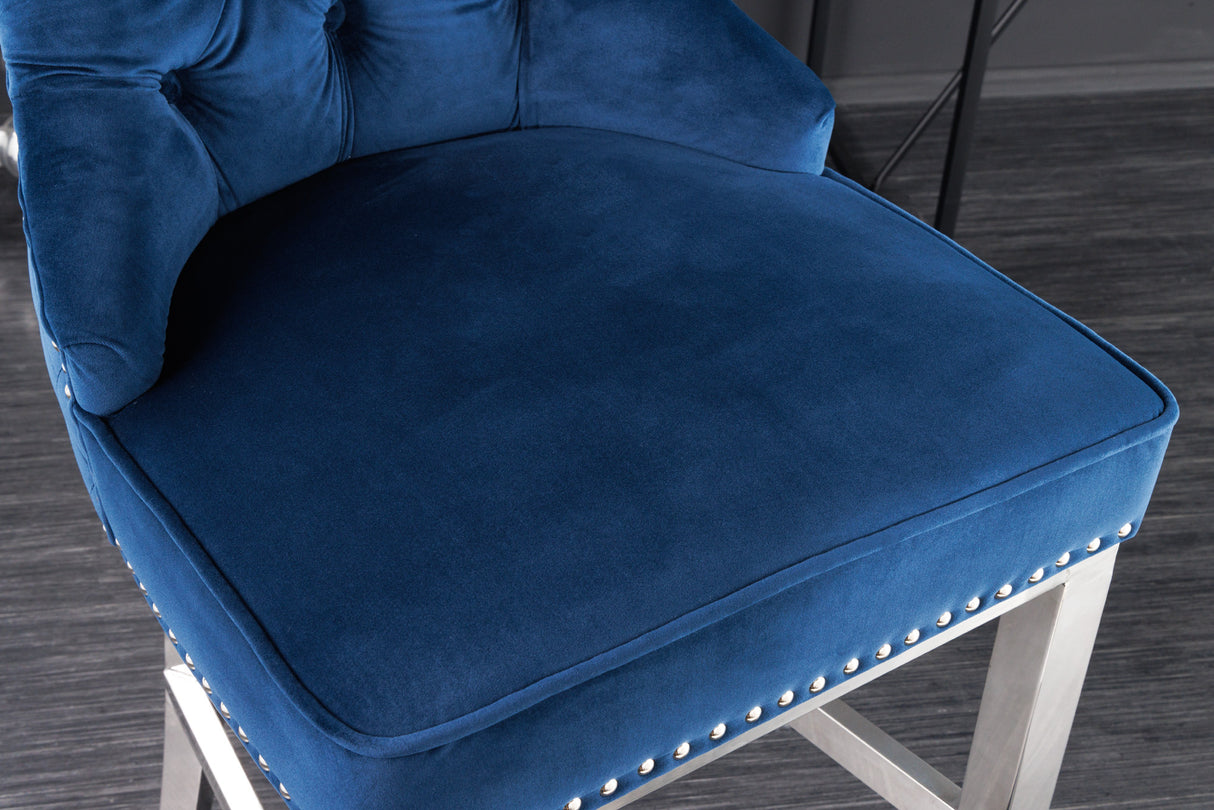 Bar chair CASTLE DELUXE 74cm w/ lion´s head velvet grey in baroque style