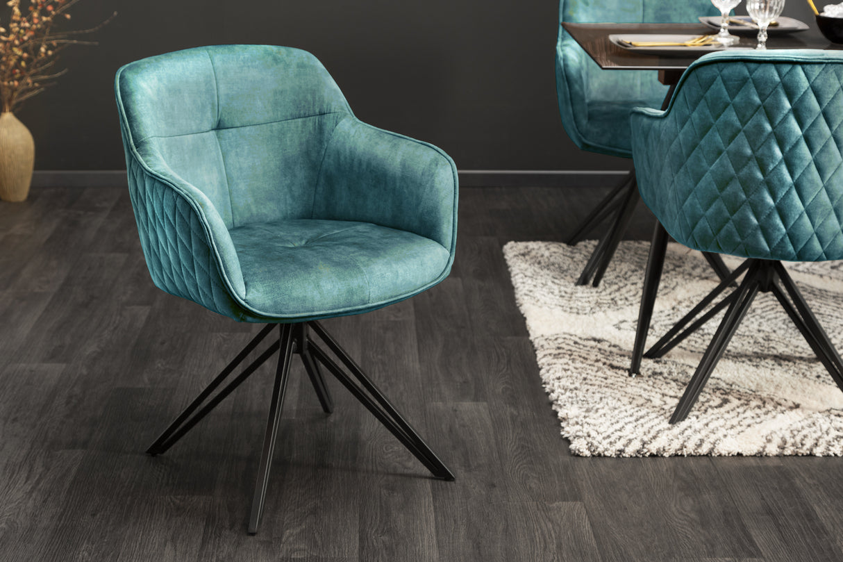 Swivel chair EUPHORIA rotatable 180° with armrests velvet teal