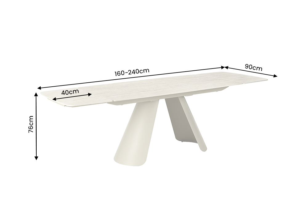 Dining table VOGUE 160-240cm extendable w/ metal frame travertine ceramic top champagne greige beige