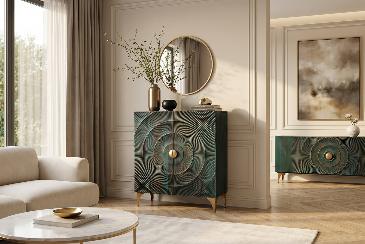 Highboard GOLDEN SUNSET 120cm 3D mango wood turquoise