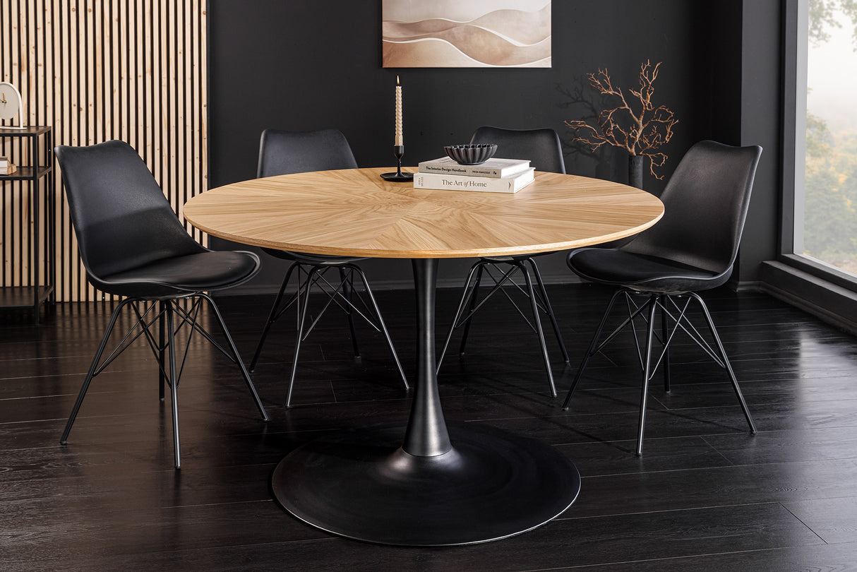 Dining table ATELIER 120cm round natural oak wood look w/ black metal frame