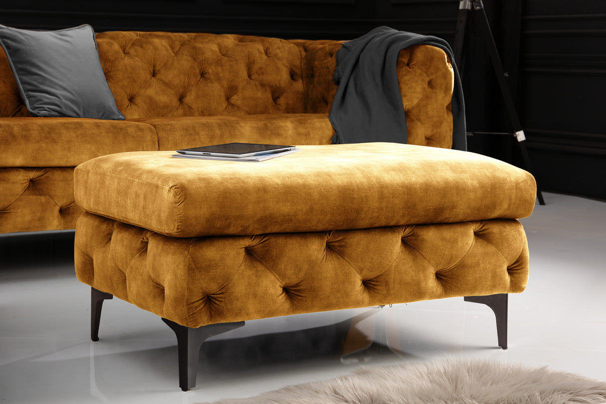 Stool MODERN BAROCK 90cm velvet mustard yellow in chesterfield style