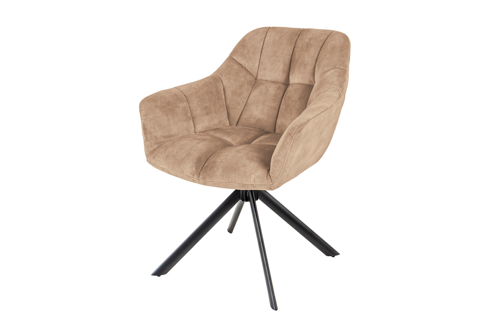 Swivel chair PAPILLON rotatable 180° w/ armrests velvet champagne greige