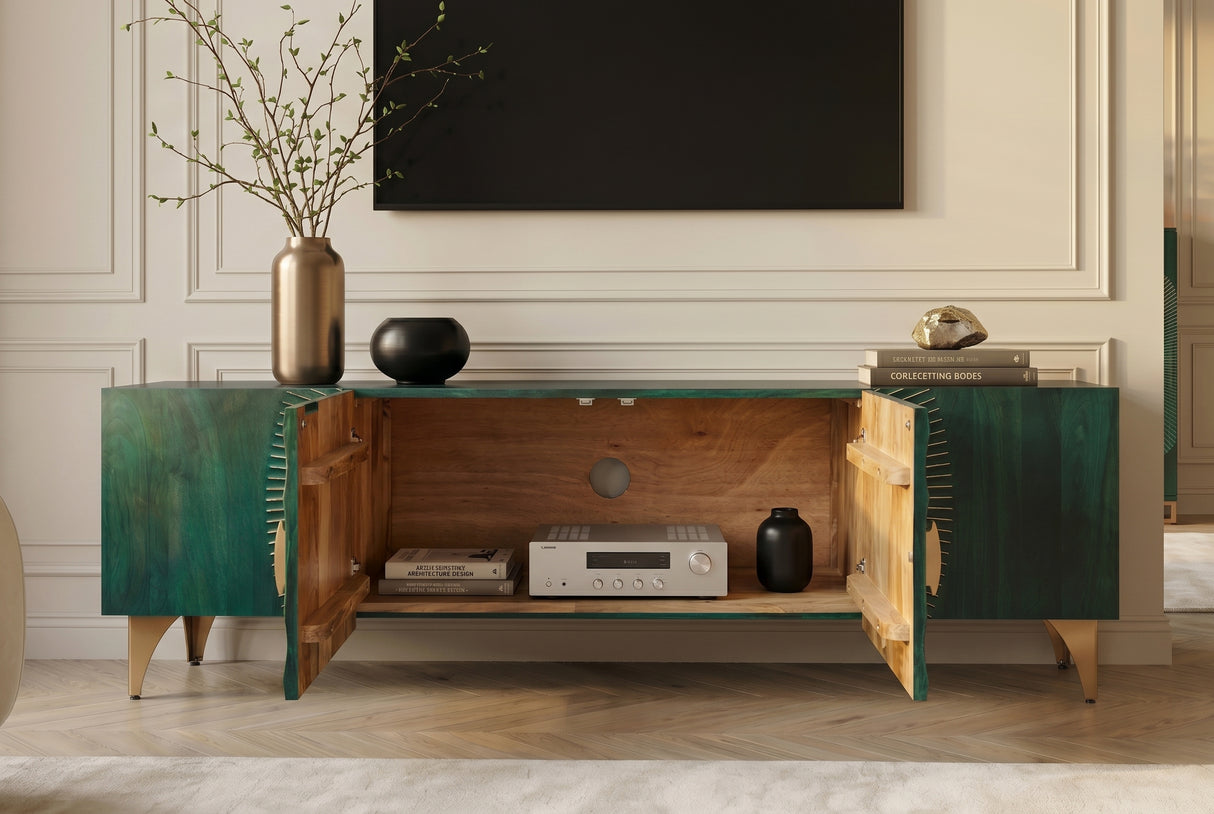 TV-Board GOLDEN SUNSET 180cm 3D Mangoholz türkis