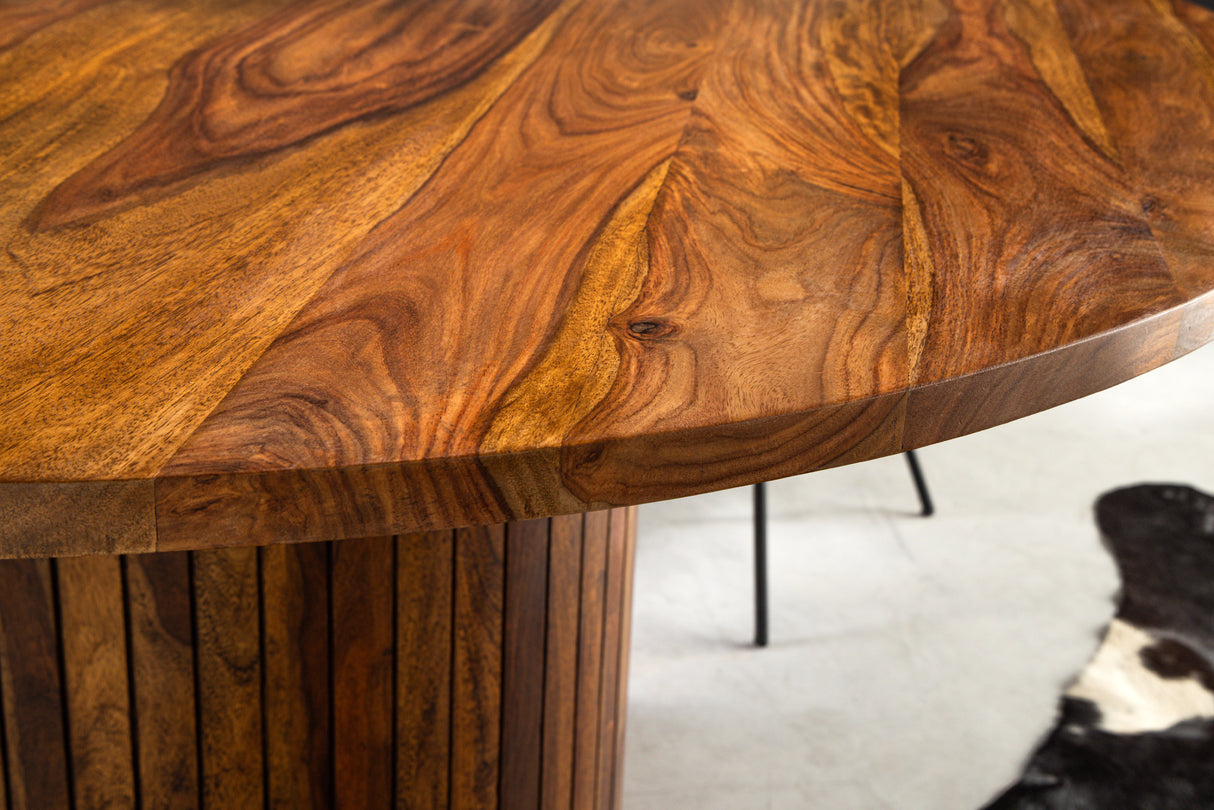Dining table TRES CHIC Ø 140cm round sheesham wood brown stone finish