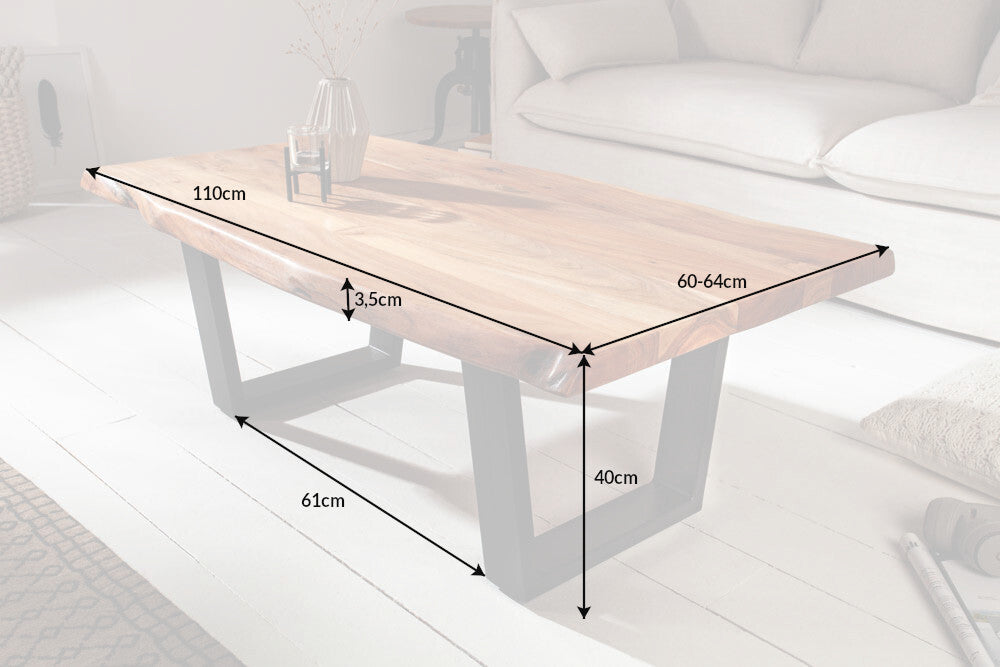 Couchtisch MAMMUT 110cm Trapezbeine 35mm Akazienholz Honig Finish