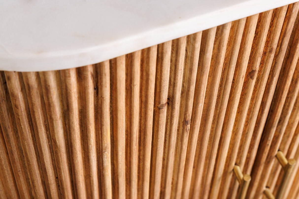 Sideboard TRES CHIC 70cm mango wood natural w/ white marble top and golden handles