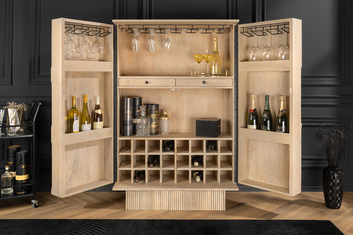 Bar cabinet ART DECO 140cm 3D mango wood whitewashed