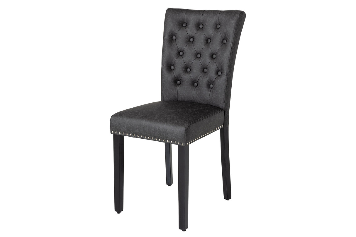 Chair CASTLE artificial leather vintage black w/ quilting in chesterfield style