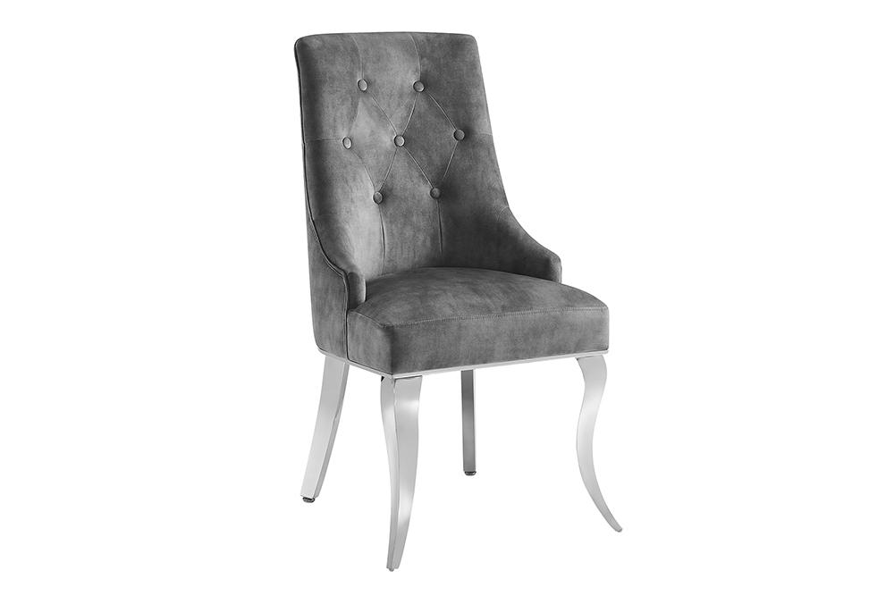 Sessel MODERN BAROCK DELUXE m. silbernen Beinen u. Löwenkopf-Samt grau