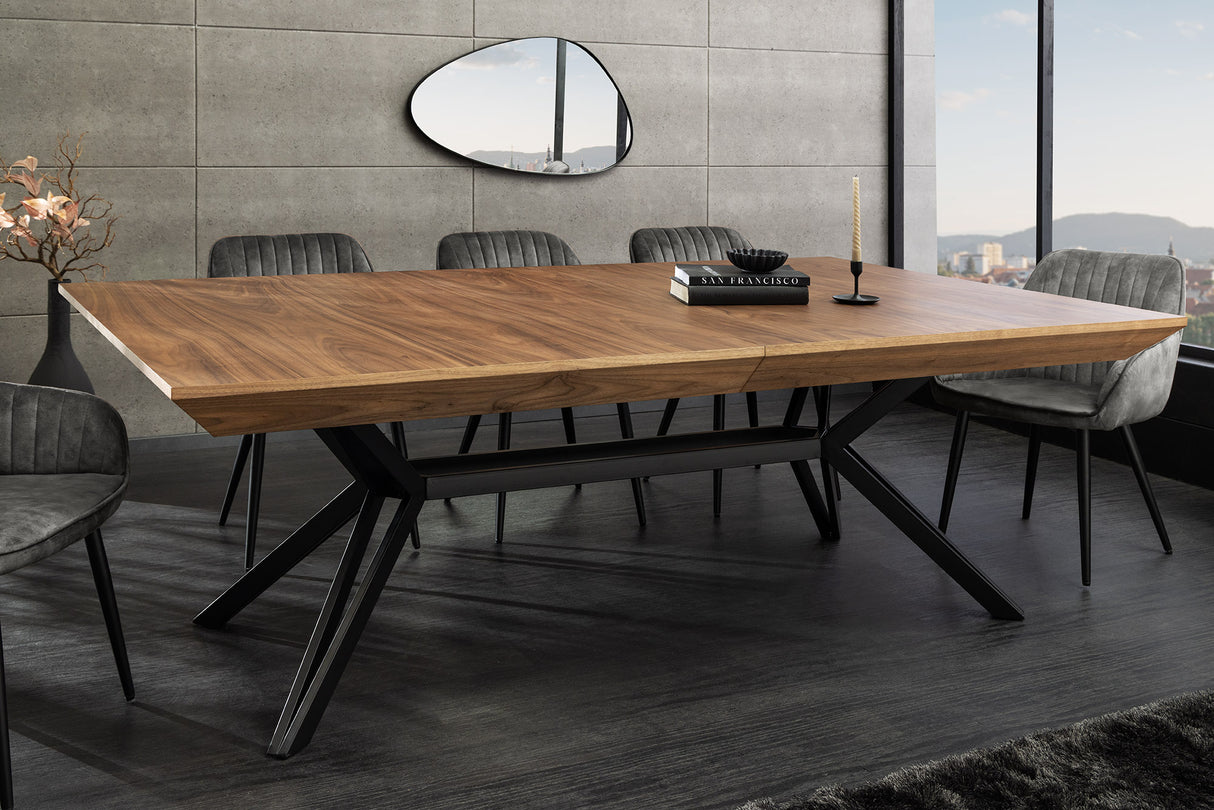 Dining table GIANT 200-320cm extendable natural walnut wood look w/ black metal frame