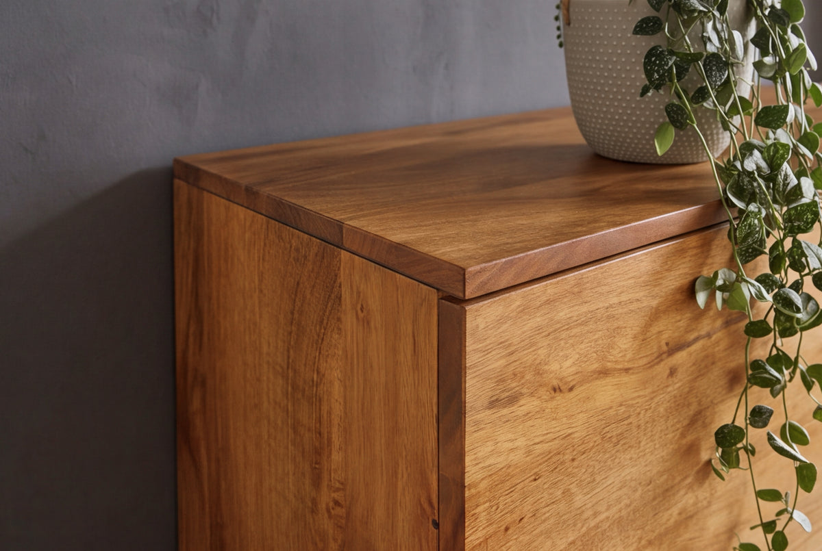 Highboard GRAND MANGO 120cm mango wood brown w/ remote-controlled LED light