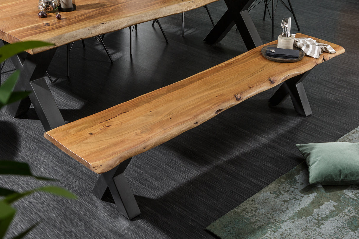 Bank MAMMUT 160cm X-Beine 35mm massives Akazienholz