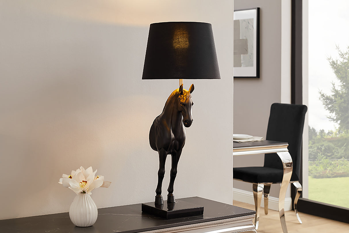 Table lamp BLACK BEAUTY 75cm horse sculpture black gold