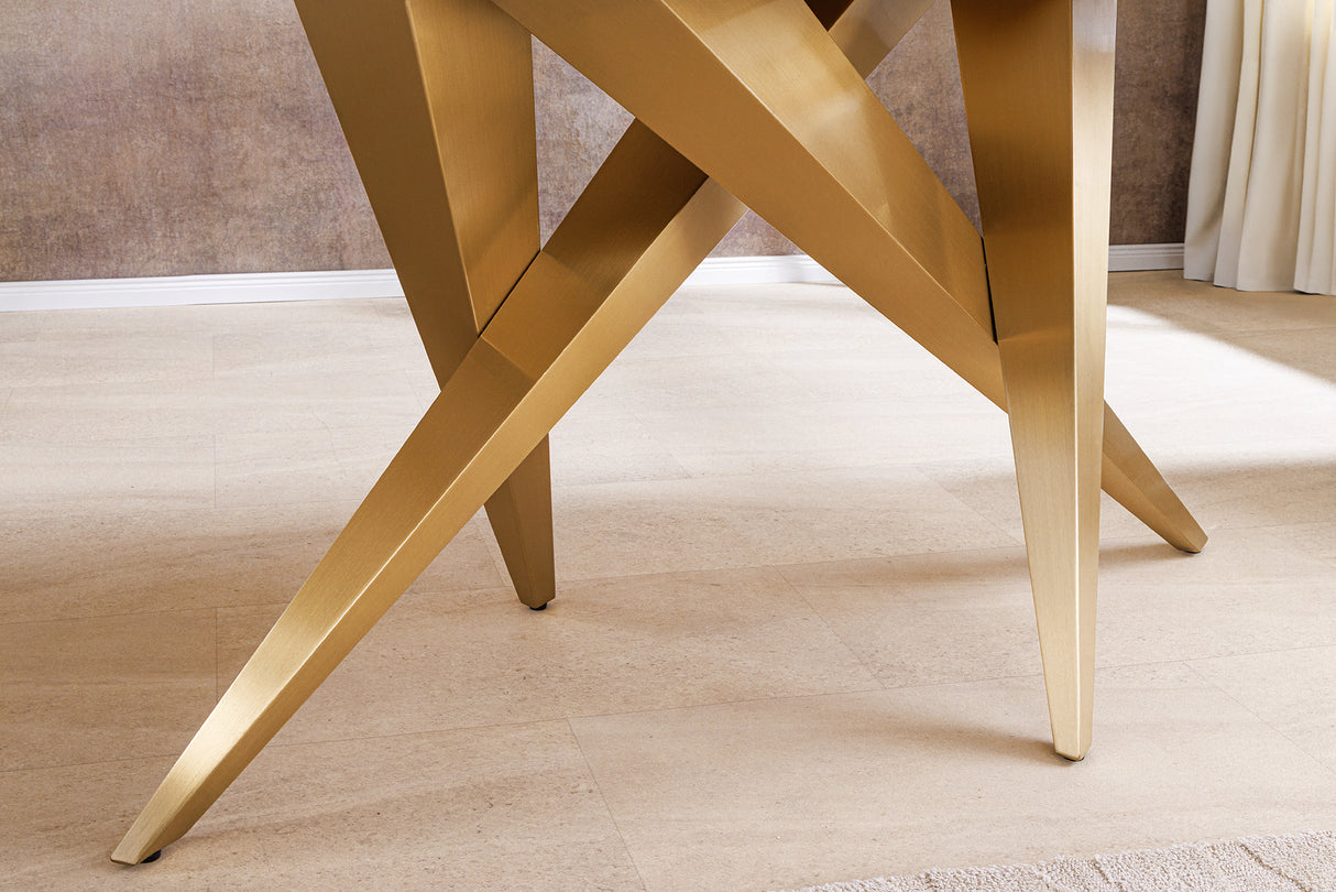 Esstisch ART LIVING 200cm Keramikplatte aus weißem Marmor mit champagnergoldenem Rahmen