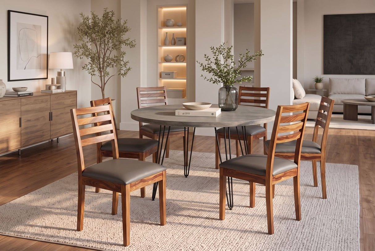 Stuhl MAKASSAR 90cm Kunstleder dunkelgrau und Palisanderholz braun