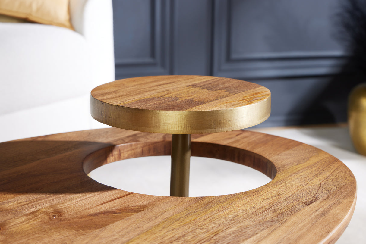 Couchtisch GATSBY 110cm Retro-Stil Mangoholz braun golden