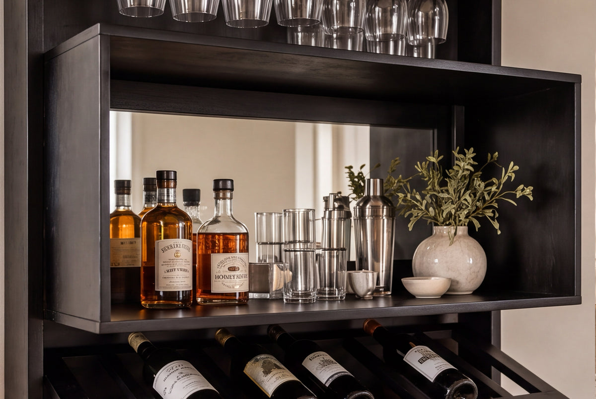 Bar cabinet SCORPION 160cm w/ mirror mango wood black
