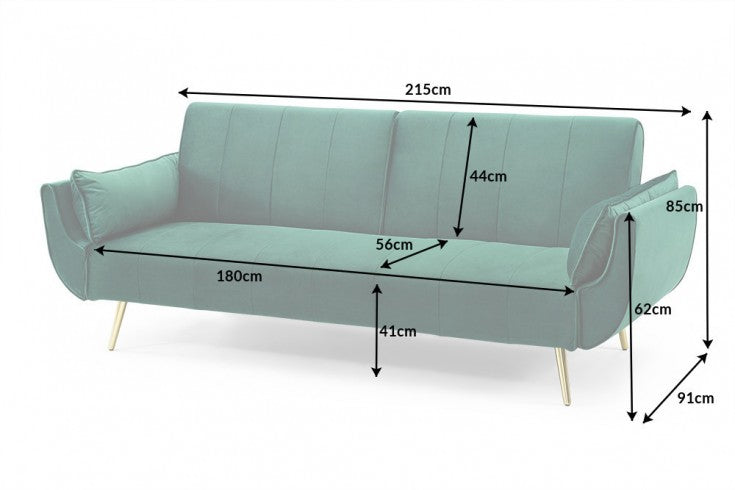 Sofa bed DIVANI 215cm with armrests velvet green