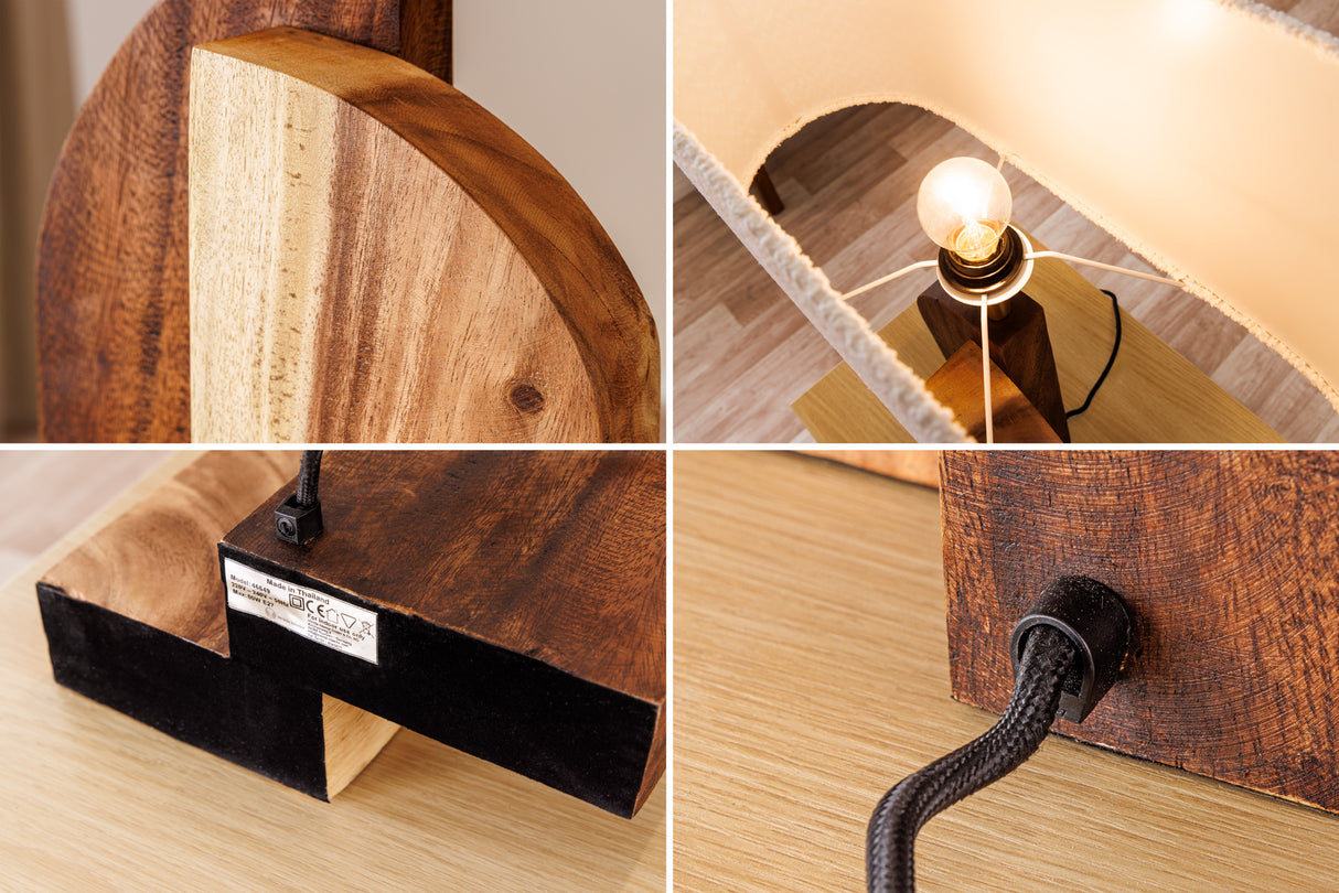 Table lamp LOVERS 60cm natural raintree wood lampshade bouclé white