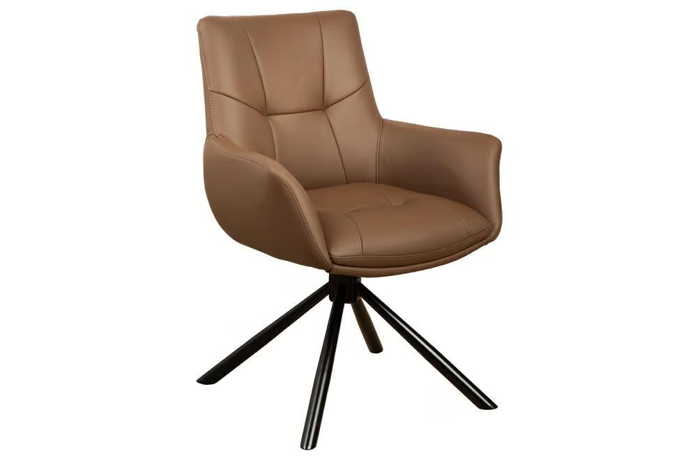 Swivel chair SIGNATURE 360° rotatable w/ armrests spring core leather cognac brown