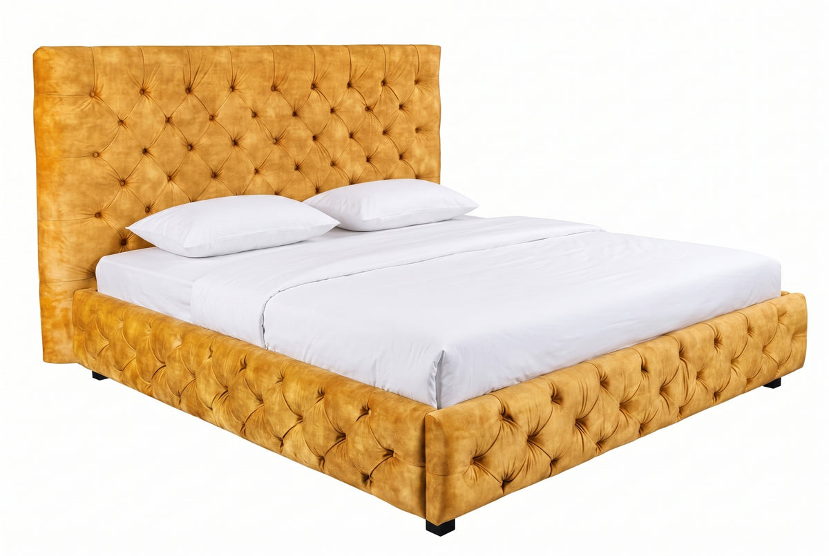 Bett PARIS CHESTERFIELD 160x200cm Samt senfgelb