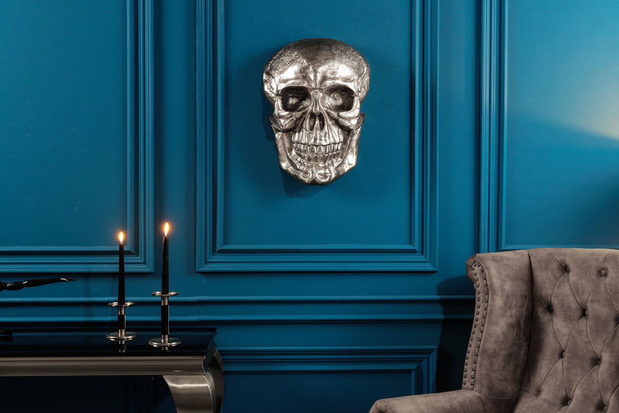 Wall decoration sculpture SKULL 40cm silver aluminium