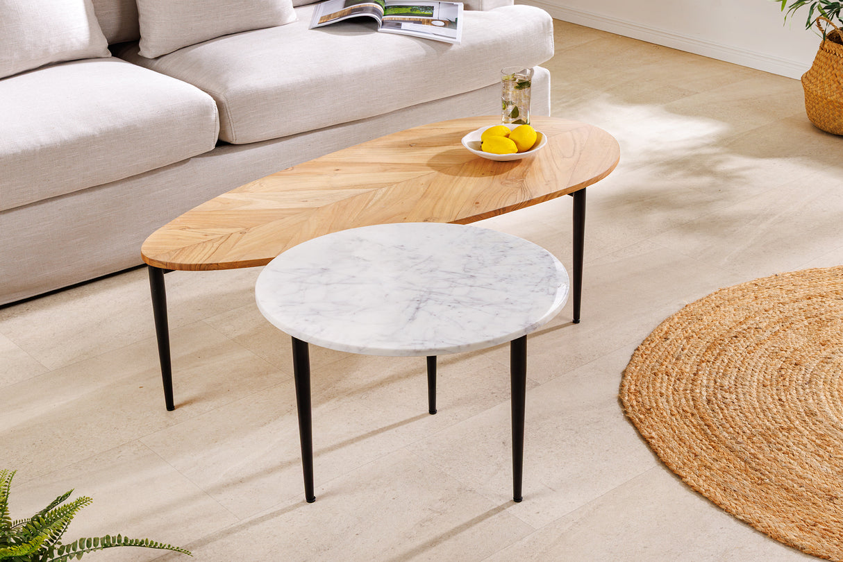 Coffee table ADLON set of 2 acacia wood natural and marble white